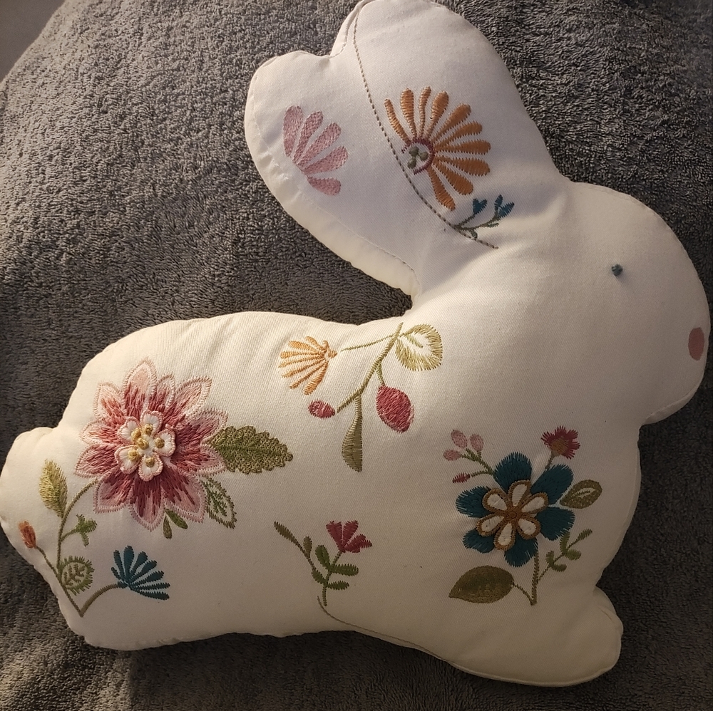 Loving kindness Embroidered Floral Bunny Rabbit Shaped Throw Pillow Decor